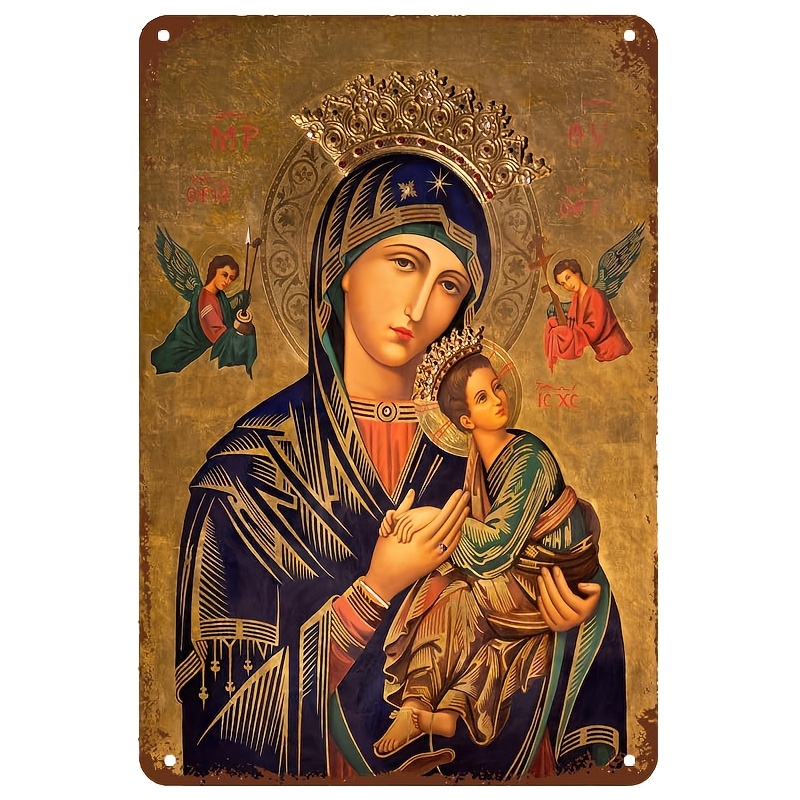 Brass Weight Plate - 2D Vintage Metal Sign, Virgin Mary