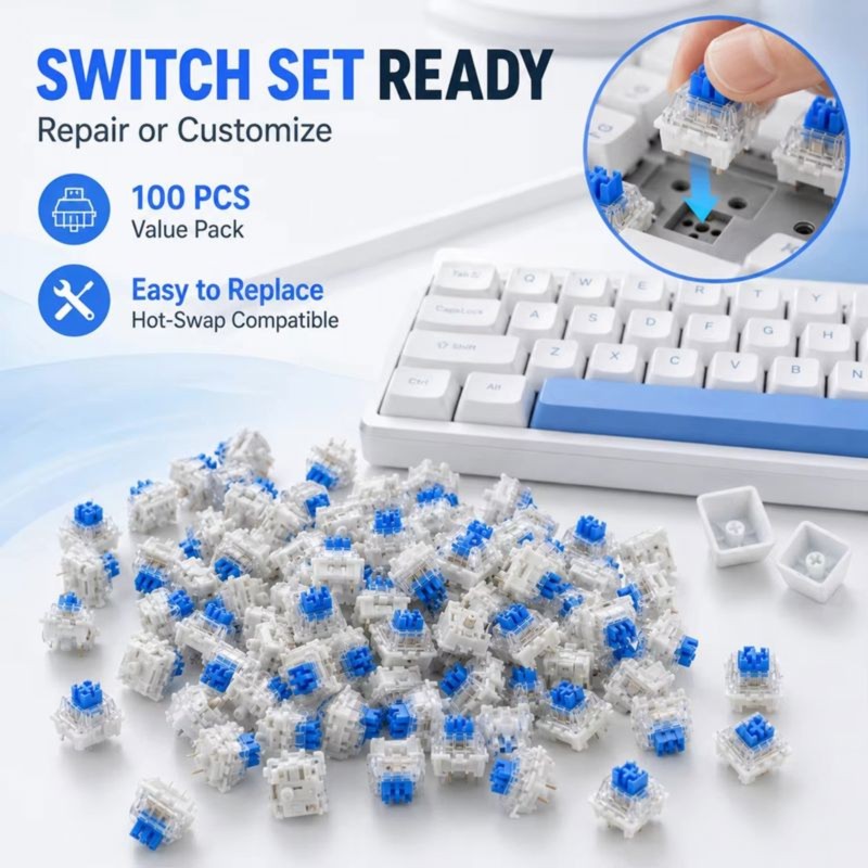 Keyboard Gaming Blue Switch - DT21 100Pcs DIY Mechanical Keyboard Switches,